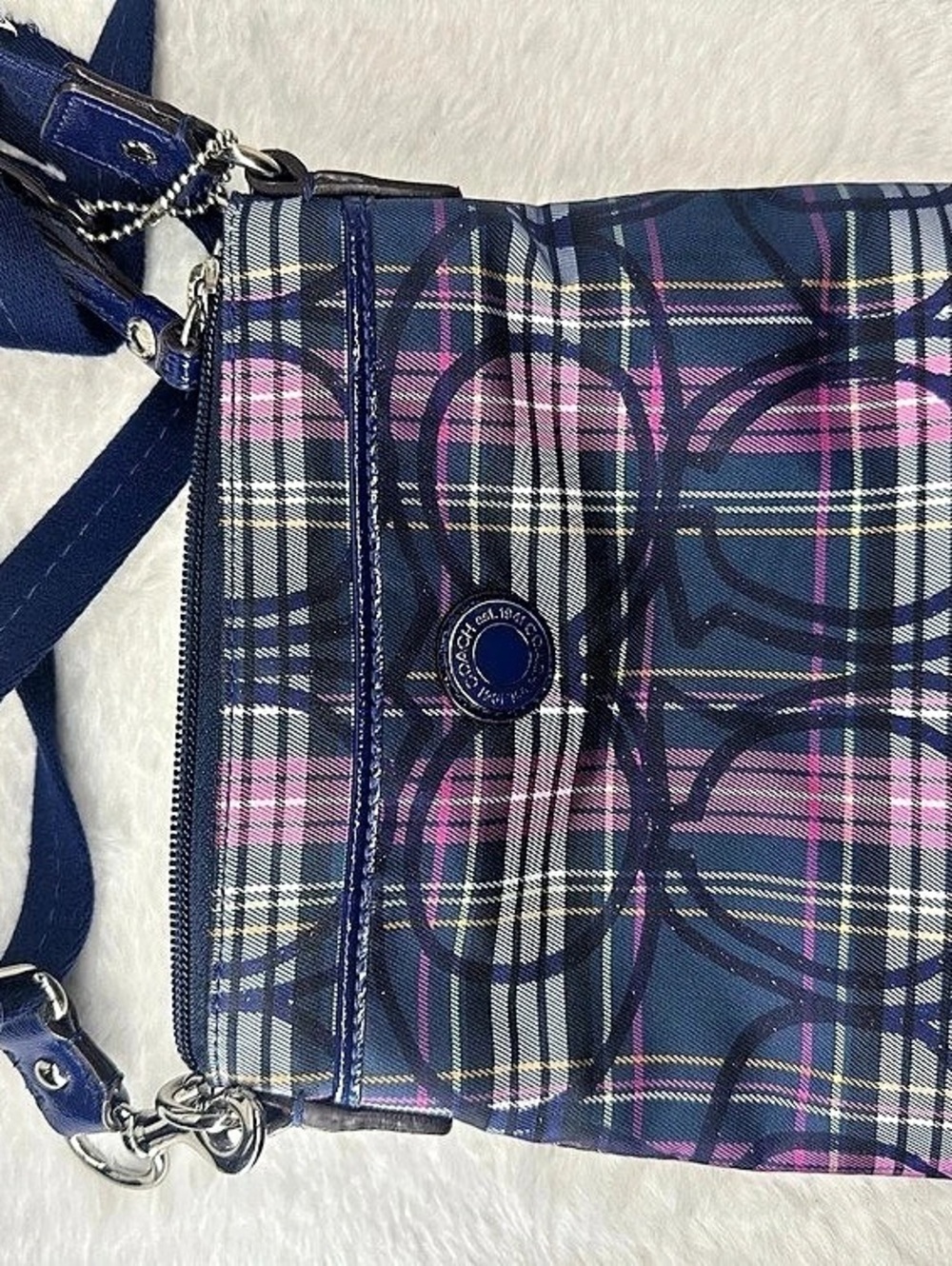Coach Plaid Crossbody Bag in Blue & Pink Like New